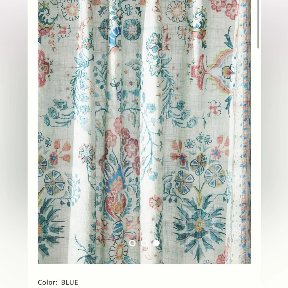Anthropologie Teal, Coral & Cream Floral Panel Curtains